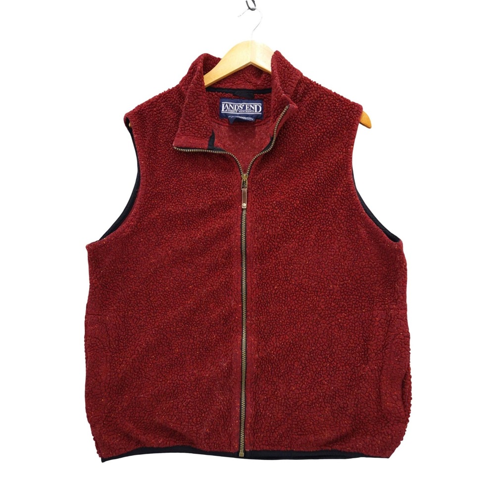 vtg 90s Lands End Fleece Vest Women's XL Zip Up Stand Collar Made in USA